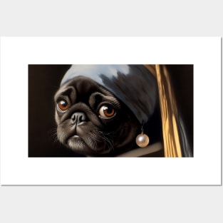 Pug dog with a pearl earring Posters and Art